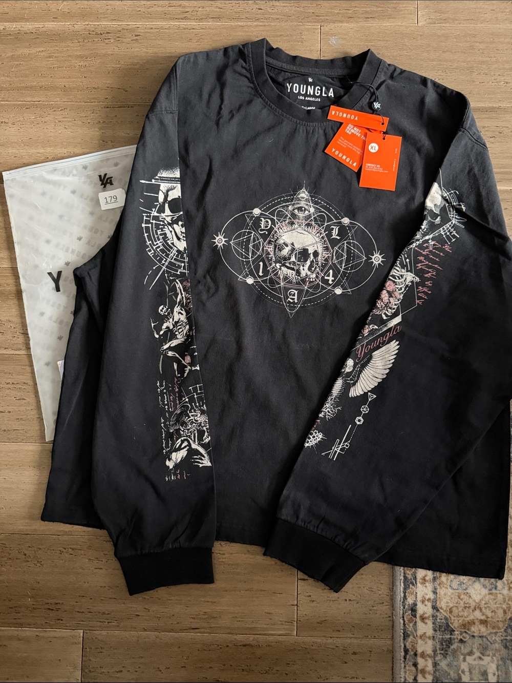 YoungLA Black Long-Sleeve Graphic Shirt with White Skull Art